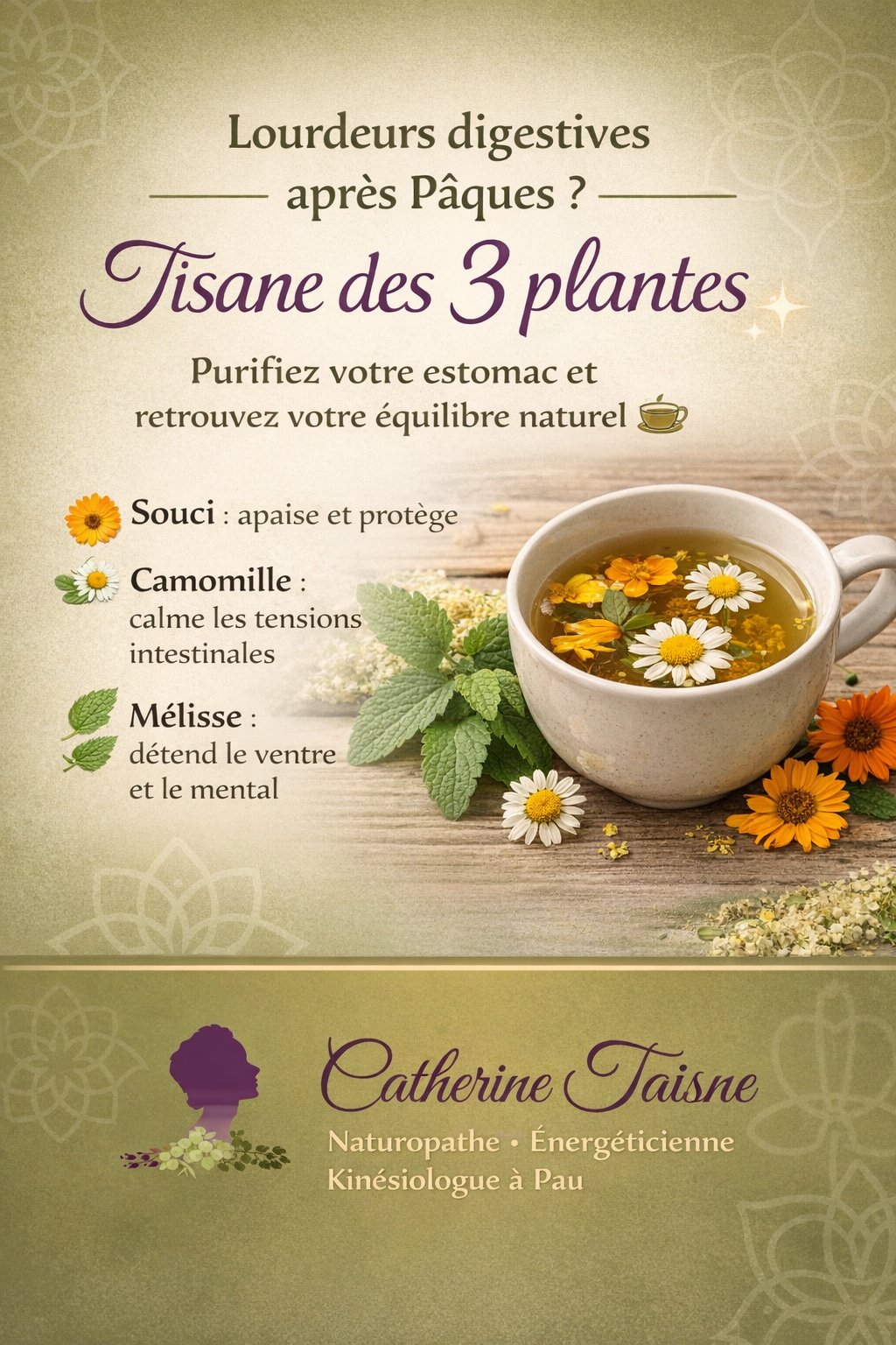 Tisane digestion après Pâques : remède naturel aux lourdeurs digestives – Catherine Taisne